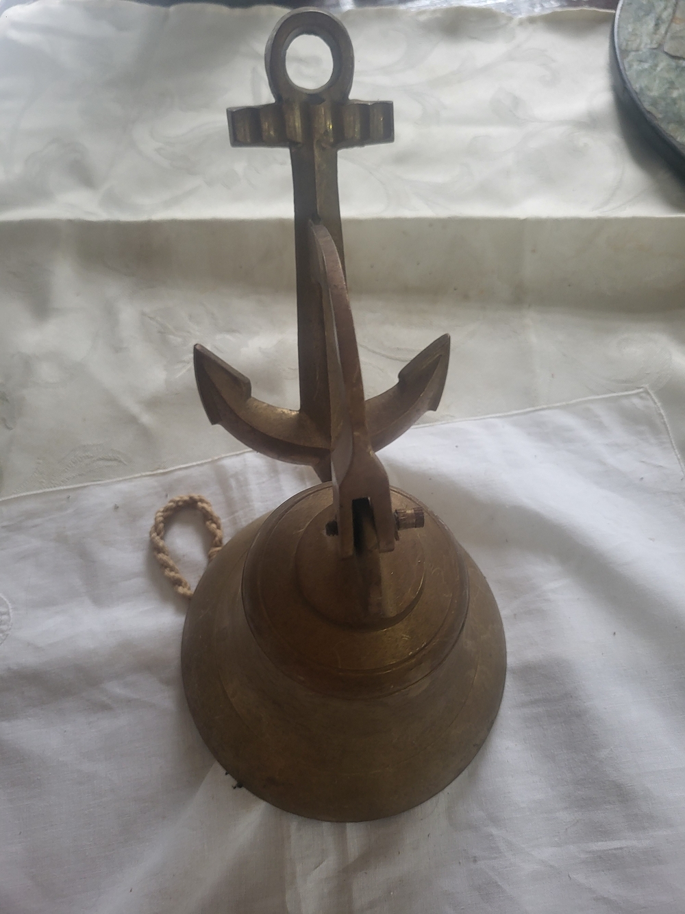 Large Solid Brass Anchor Bell: Vintage Maritime Ship Decor
